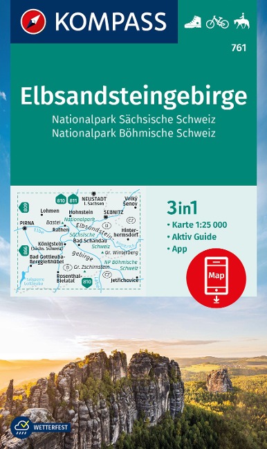 KOMPASS Wanderkarte 761 Elbsandsteingebirge, Nationalpark Sächsische Schweiz, Nationalpark Böhmische Schweiz 1:25.000 - 