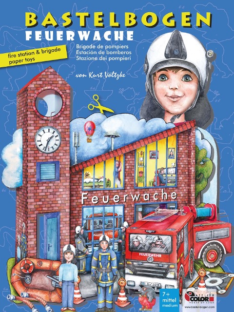 Feuerwache mit Feuerwehr Bastelbogen Ausschneidebogen - 