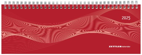 Tisch-Querkalender Profi rot 2025 - Büro-Planer 29,7x10,5 cm - Tisch-Kalender - 1 Woche 2 Seiten - Ringbindung - Zettler - 