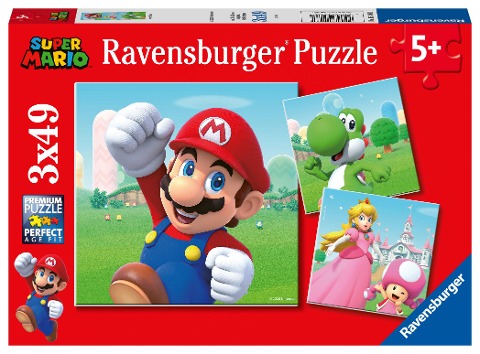Ravensburger Kinderpuzzle 05186 - Super Mario - 3x49 Teile Puzzle für Kinder ab 5 Jahren - 