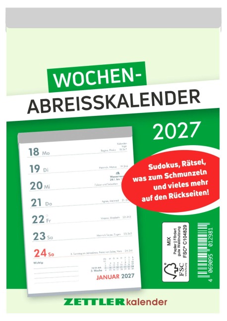 Wochenabreißkalender 2027 - 