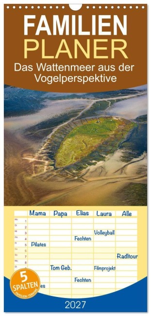 Familienplaner 2027 - Das Wattenmeer aus der Vogelperspektive mit 5 Spalten (Wandkalender, 21 x 45 cm) CALVENDO - Peter Schürholz