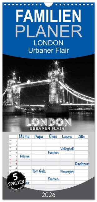 Familienplaner 2026 - LONDON Urbaner Flair mit 5 Spalten (Wandkalender, 21 x 45 cm) CALVENDO - Melanie Viola