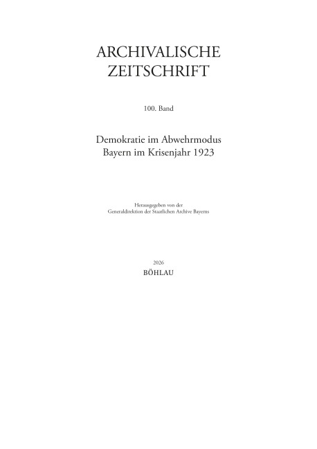 Archivalische Zeitschrift 100 (2024) - 