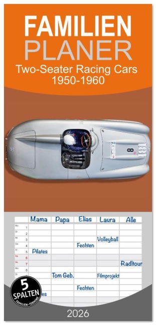 Familienplaner 2026 - Two-Seater Racing Cars 1950-1960 mit 5 Spalten (Wandkalender, 21 x 45 cm) CALVENDO - Bernhard Schmerl