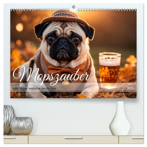 Mopszauber - Süße Möpse begleiten durchs Jahr (hochwertiger Premium Wandkalender 2025 DIN A2 quer), Kunstdruck in Hochglanz - Heidi Spiegler