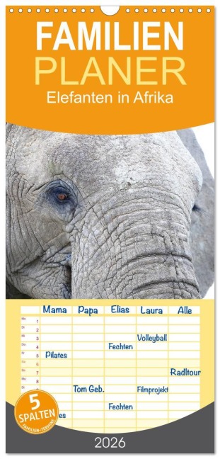 Familienplaner 2026 - Elefanten in Afrika mit 5 Spalten (Wandkalender, 21 x 45 cm) CALVENDO - Michael Herzog