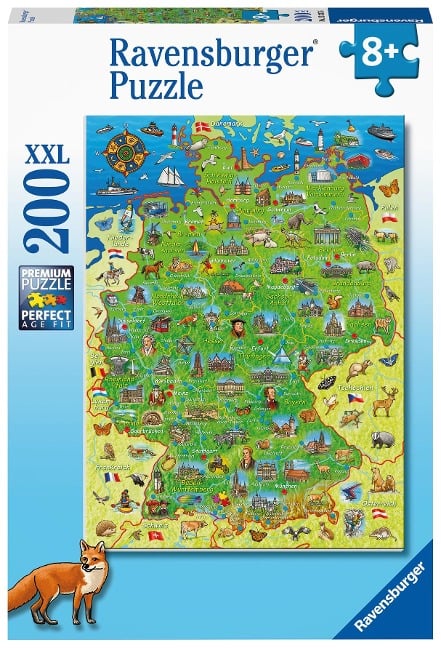 Ravensburger Kinderpuzzle - Bunte Deutschlandkarte - 200 Teile Puzzle für Kinder ab 8 Jahren - 
