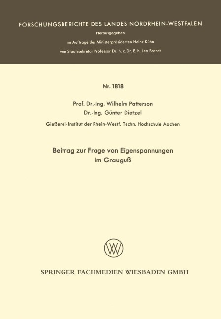 Beitrag zur Frage von Eigenspannungen im Grauguß - Wilhelm Patterson