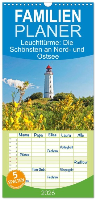 Familienplaner 2026 - Leuchttürme: Die Schönsten an Nord- und Ostsee mit 5 Spalten (Wandkalender, 21 x 45 cm) CALVENDO - Calvendo Calvendo