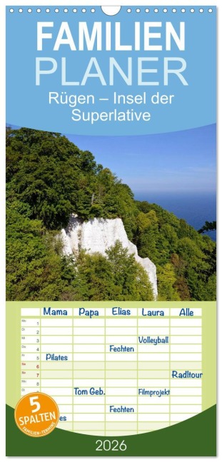 Familienplaner 2026 - Rügen - Insel der Superlative mit 5 Spalten (Wandkalender, 21 x 45 cm) CALVENDO - Eberhard Loebus