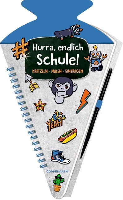 Schultüten-Kratzelbuch - Funny Patches - Hurra, endlich Schule! (blau) - 