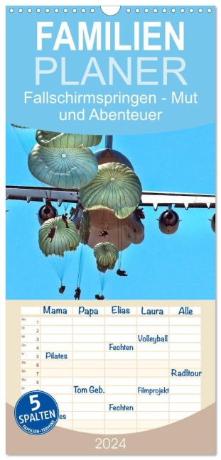 Familienplaner 2026 - Fallschirmspringen - Mut und Abenteuer mit 5 Spalten (Wandkalender, 21 x 45 cm) CALVENDO - Peter Roder