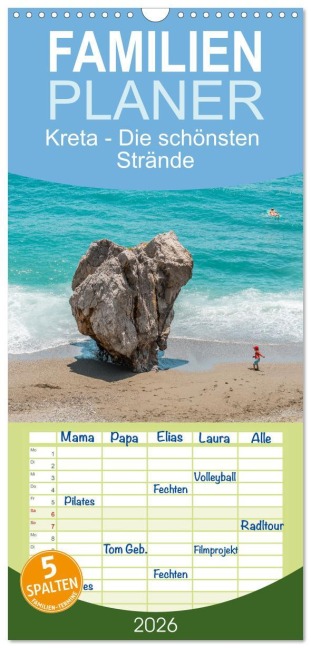Familienplaner 2026 - Kreta - Die schönsten Strände mit 5 Spalten (Wandkalender, 21 x 45 cm) CALVENDO - Thomas und Elisabeth Jastram