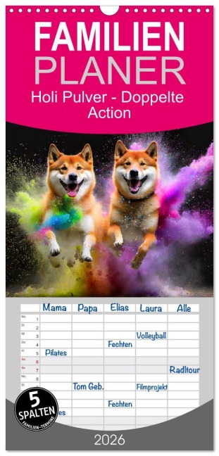 Familienplaner 2026 - Holi Pulver - Doppelte Action mit 5 Spalten (Wandkalender, 21 x 45 cm) CALVENDO - Fotodesign Verena Scholze