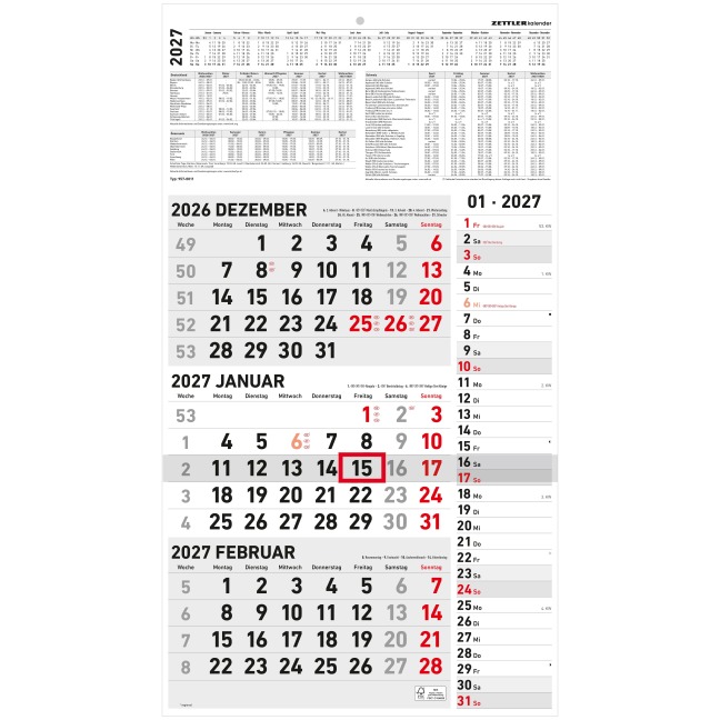 3-Monatskalender Kombi 2027 - 