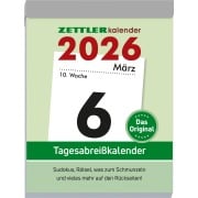 Cover-Bild zum Titel 'Tagesabreißkalender XL 2026 - 8,2x10,7 cm - 1 Tag auf 1 Seite - mit Sudokus, Rezepten, Rätseln uvm. auf den Rückseiten - Bürokalender 305-0000' von ''