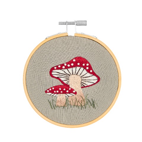 Stickpackung Vorgezeichnet, Shroom kleine Pilze, inkl. Stickring Ø 10 cm - 