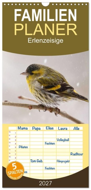 Familienplaner 2027 - Erlenzeisige mit 5 Spalten (Wandkalender, 21 x 45 cm) CALVENDO - Sabine Löwer