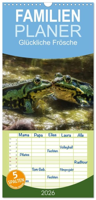 Familienplaner 2026 - Glückliche Frösche mit 5 Spalten (Wandkalender, 21 x 45 cm) CALVENDO - Kathrin Gawlik