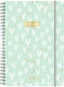 BRUNNEN Schülerkalender (2025/2026) "Hearts", 2 Seiten = 1 Woche, A5, 208 Seiten, PP-Umschlag, mint - 