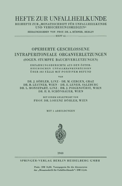 Operierte Geschlossene Intraperitoneale Organverletzungen - Jörg Böhler