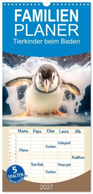 Familienplaner 2027 - Tierkinder beim Baden mit 5 Spalten (Wandkalender, 21 x 45 cm) CALVENDO - Dirk Meutzner