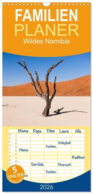 Familienplaner 2026 - Wildes Namibia mit 5 Spalten (Wandkalender, 21 x 45 cm) CALVENDO - Carsten Stefanie Krüger