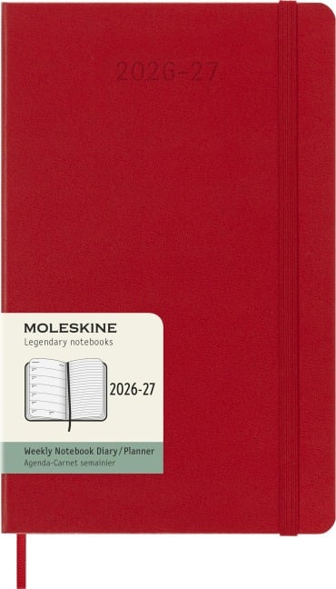 Moleskine 18 Monate Wochen Notizkalender 2026/2027, L/A5, 1 Wo = 1 Seite, Rechts linierte Seite, Fester Einband, Scharlachrot - 