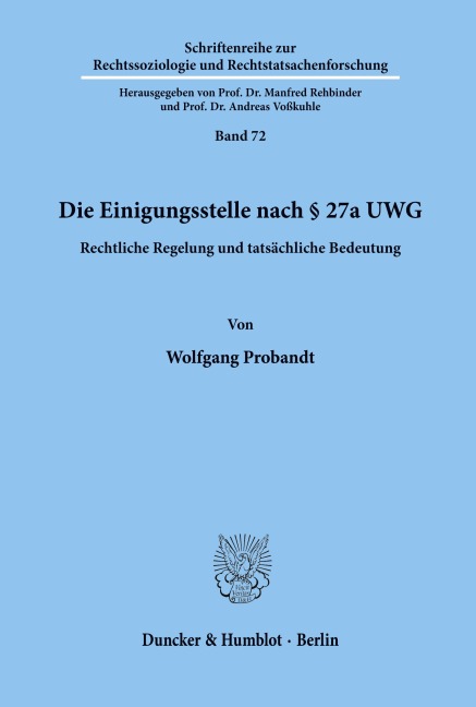 Die Einigungsstelle nach § 27a UWG. - Wolfgang Probandt