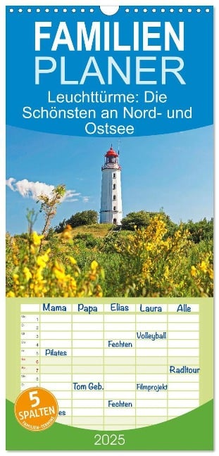 Familienplaner 2025 - Leuchttürme: Die Schönsten an Nord- und Ostsee mit 5 Spalten (Wandkalender, 21 x 45 cm) CALVENDO - Calvendo Calvendo