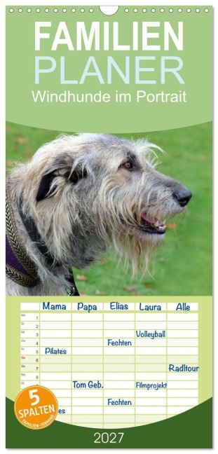 Familienplaner 2027 - Windhunde im Portrait mit 5 Spalten (Wandkalender, 21 x 45 cm) CALVENDO - Claudia Kleemann