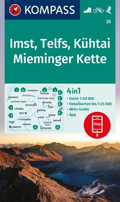 KOMPASS Wanderkarte 35 Imst, Telfs, Kühtai, Mieminger Kette 1:50.000 - 