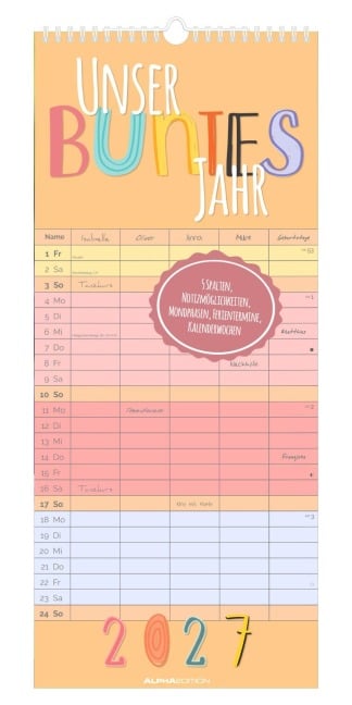 Familienplaner Unser buntes Jahr XL 2027 - 