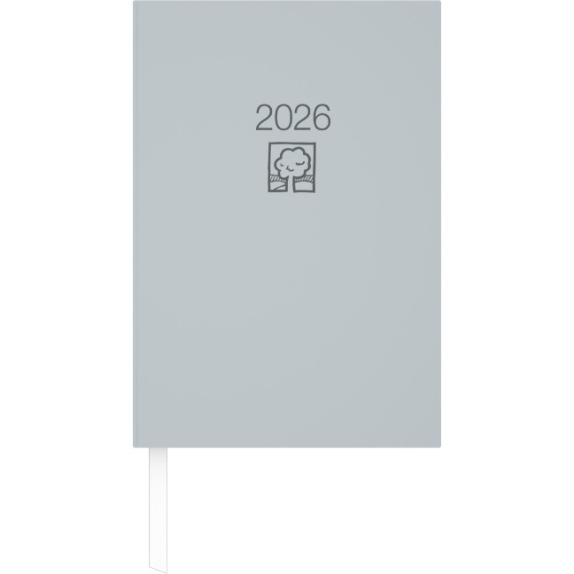 Buchkalender grau 2026 - Bürokalender 14,5x21 - 1T/1S - Blauer Engel - Kartoneinband - Halbstundeneinteilung 7-22 Uhr - 876-0703-1 - 