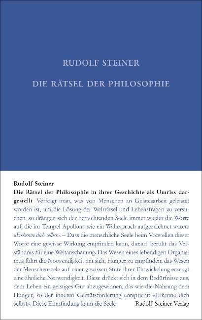 Die Rätsel der Philosophie in ihrer Geschichte als Umriss dargestellt - Rudolf Steiner