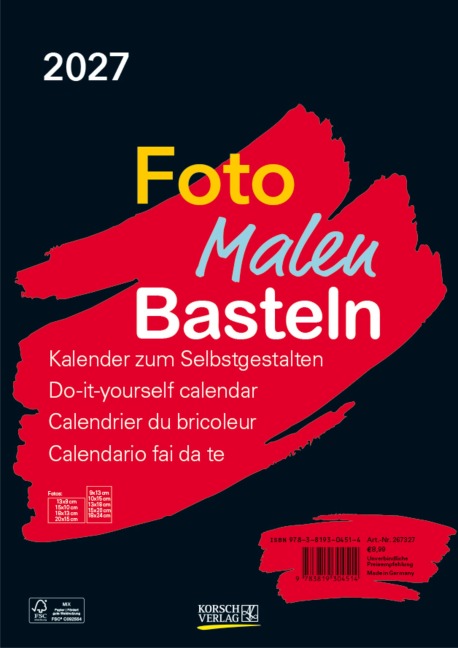 Foto-Malen-Basteln Bastelkalender A4 schwarz 2027 - 