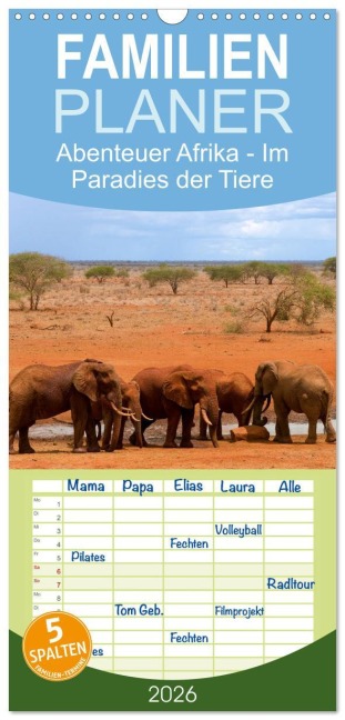 Familienplaner 2026 - Abenteuer Afrika - Im Paradies der Tiere mit 5 Spalten (Wandkalender, 21 x 45 cm) CALVENDO - Daniel Rohr
