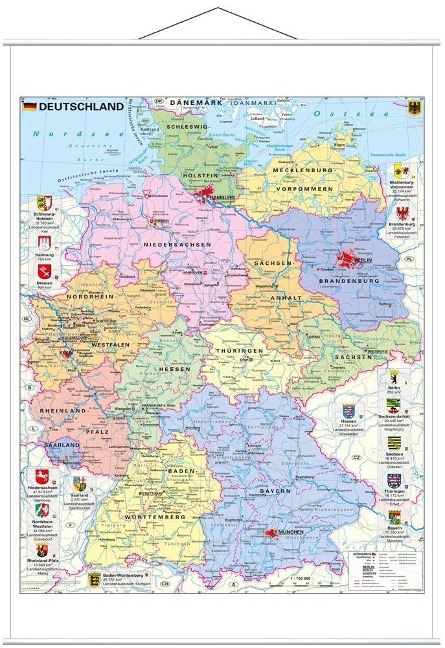 Deutschland politisch mit Wappen 1 : 700.000. Wandkarte mit Metallbeleistung - Heinrich Stiefel