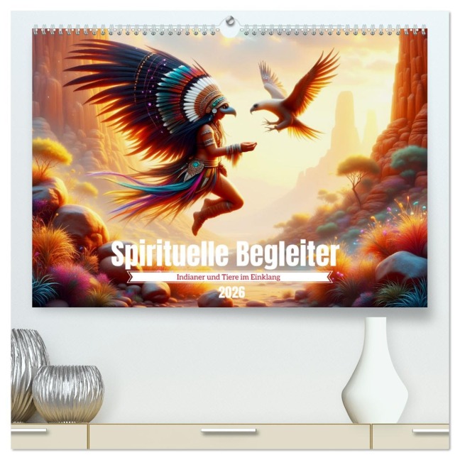 Spirituelle Begleiter - Indianer und Tiere im Einklang (hochwertiger Premium Wandkalender 2026 DIN A2 quer), Kunstdruck in Hochglanz - Dusanka Djeric