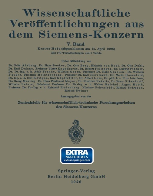 Wissenschaftliche Veröffentlichungen aus dem Siemens-Konzern - Fritz Ahrberg, Adolf Franke, Wilhelm Gaarz, Hans Gerdien, Wilhelm Hauzer