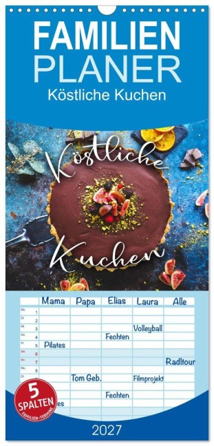 Familienplaner 2027 - Köstliche Kuchen mit 5 Spalten (Wandkalender, 21 x 45 cm) CALVENDO - Sf