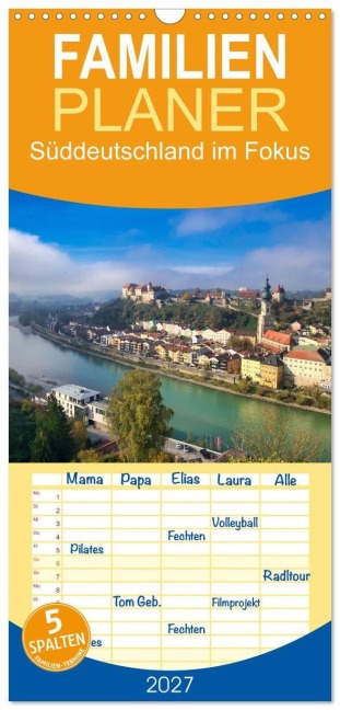 Familienplaner 2027 - Süddeutschland im Fokus mit 5 Spalten (Wandkalender, 21 x 45 cm) CALVENDO - Klaus-Peter Huschka