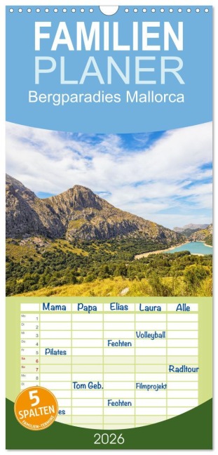 Familienplaner 2026 - Bergparadies Mallorca mit 5 Spalten (Wandkalender, 21 x 45 cm) CALVENDO - Thomas Rosier (Videografic)