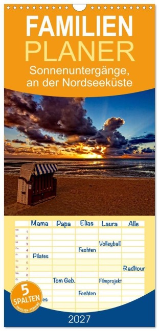Familienplaner 2027 - Sonnenuntergänge, an der Nordseeküste vor Cuxhaven mit 5 Spalten (Wandkalender, 21 x 45 cm) CALVENDO - Dt-Fotografie Detlef Thiemann