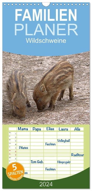 Familienplaner 2024 - Wildschweine mit 5 Spalten (Wandkalender, 21 x 45 cm) CALVENDO - Martina Berg