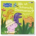 Cover-Bild zum Titel 'Peppa Pig: Wo ist Schorschs Dinosaurier? - Mein dinostarkes Klappenbuch' von 'Panini'