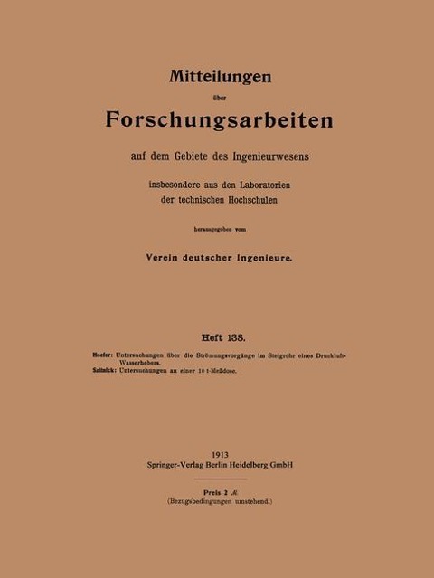 Mitteilungen über Forschungsarbeiten auf dem Gebiete des Ingenieurwesens - Robert Szitnick, Kurt Hoefer