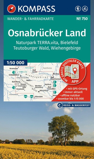 KOMPASS Wanderkarte 750 Osnabrücker Land, NP TERRA.vita, Bielefeld, Teutoburger Wald, Wiehengeb. 1:50.000 - 
