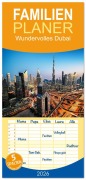 Cover-Bild zum Titel 'Familienplaner 2026 - Wundervolles Dubai mit 5 Spalten (Wandkalender, 21 x 45 cm) CALVENDO' von 'Johannes Tomaschko'